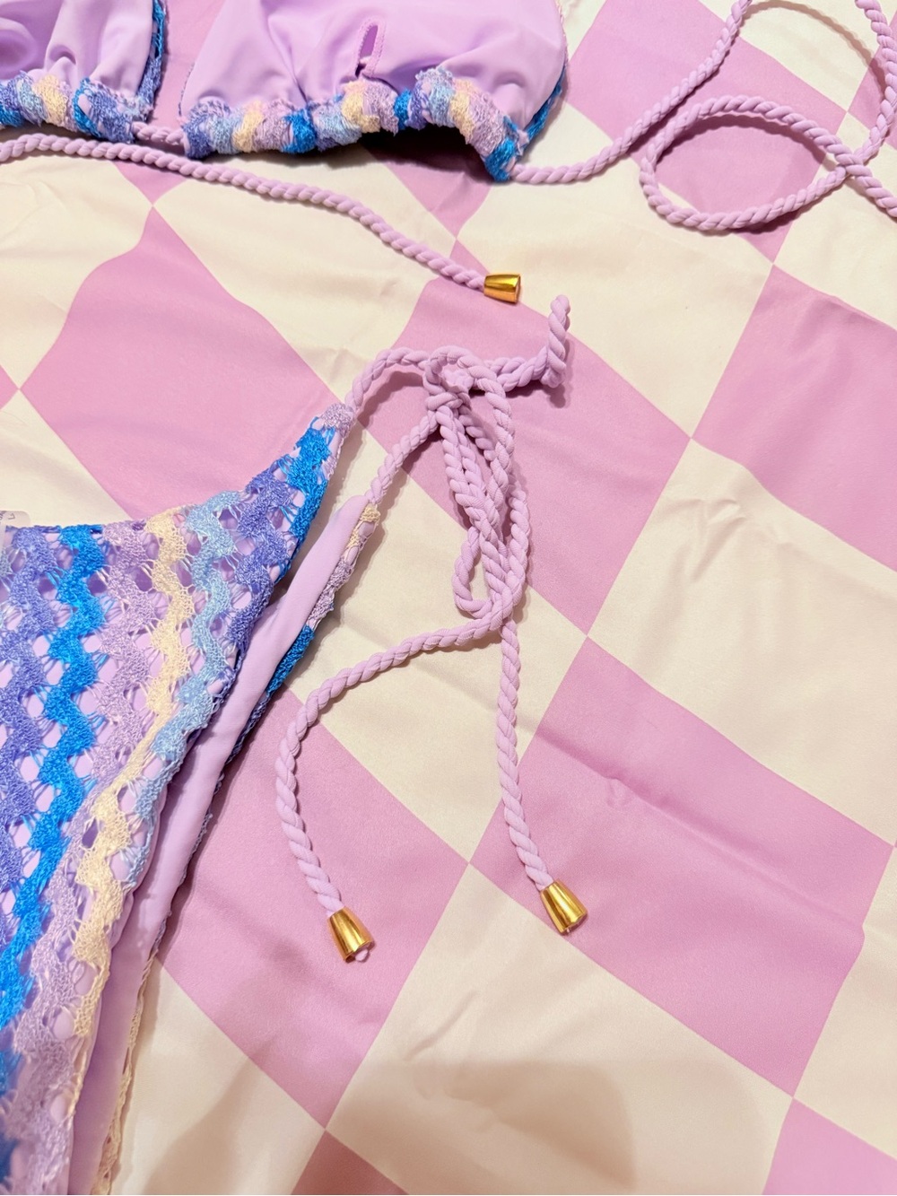 Lavender Multicolor Zigzag Crochet Bikini Set Size Small - Picture 6 of 9